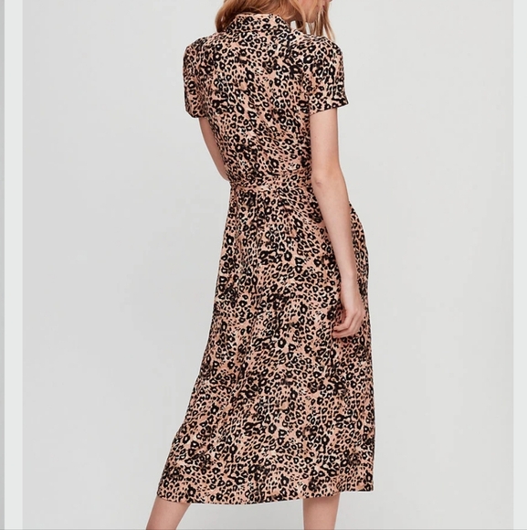 ARITZIA Wilfred Leopard Print Short Sleeve Midi Dress Button Closure Waist Belt - Picture 2 of 12